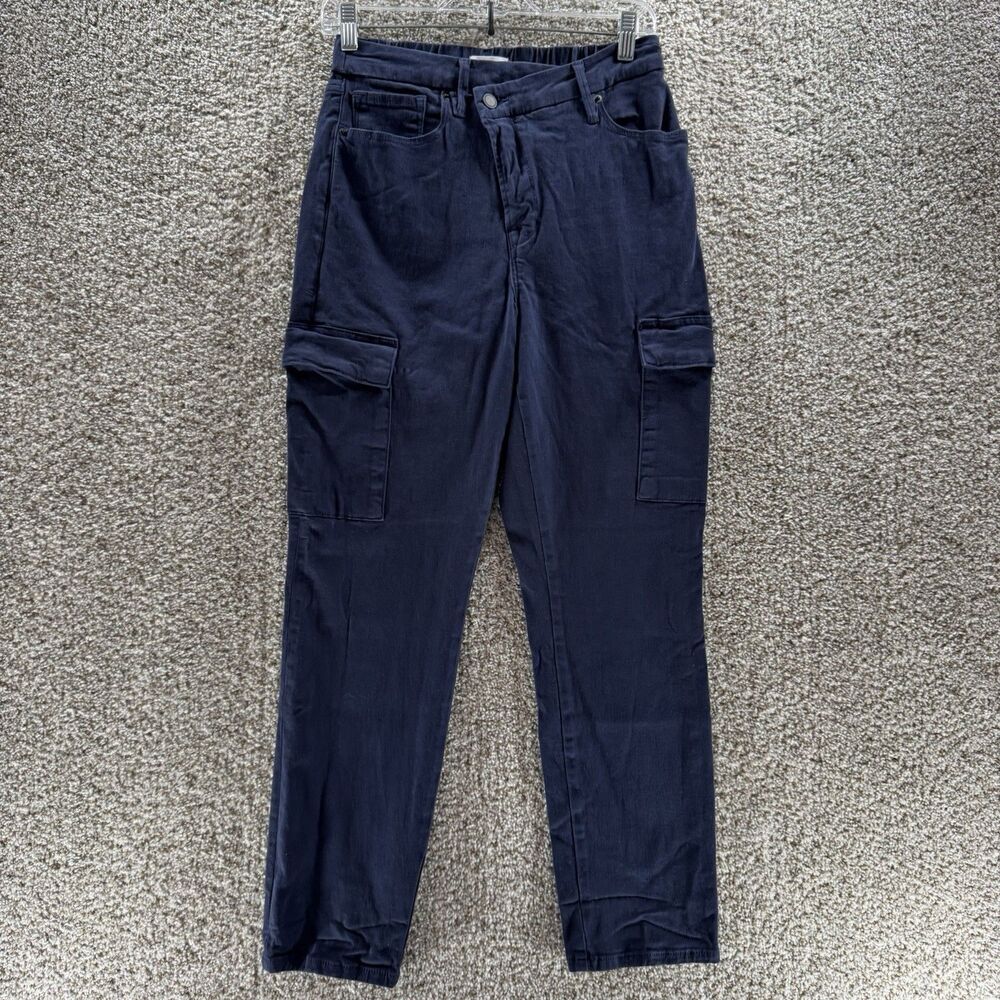 Good American Blue Rinse Cargo‎ Pants Womens 27 Criss Cross Button GCA727 Cotton